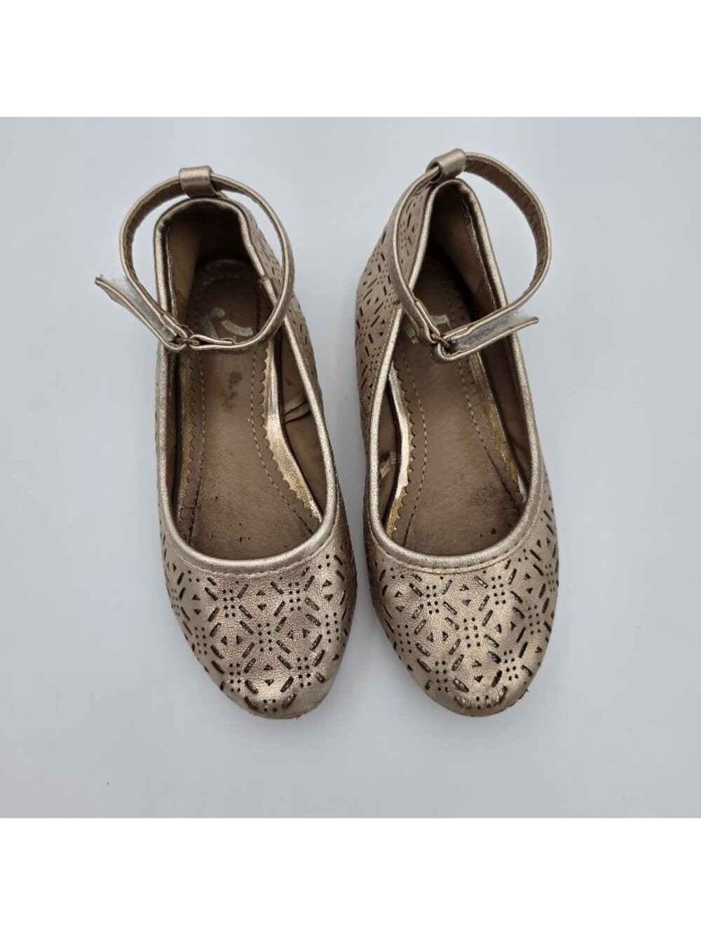 Report Girls Chopsy Gold Ballet Flats Size 11 Adjustable Strap